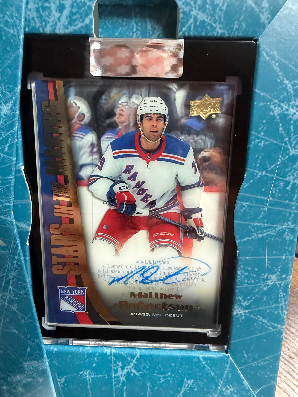 2025-26 upper deck clear cut stars in the making Matthew Robertson!!NYR!!!