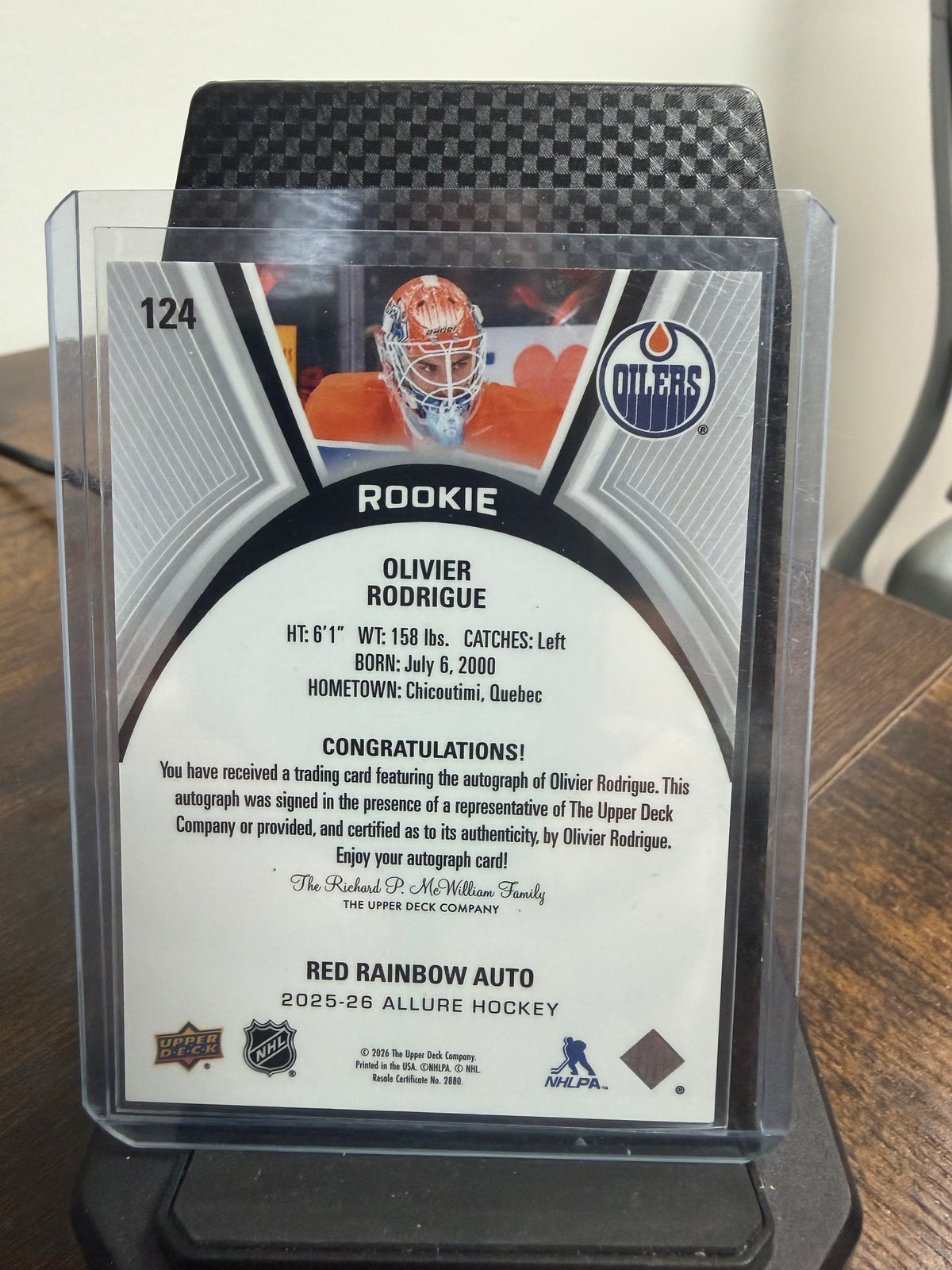 2025-26 Allure Hockey red rainbow auto Oliver Rodrigue