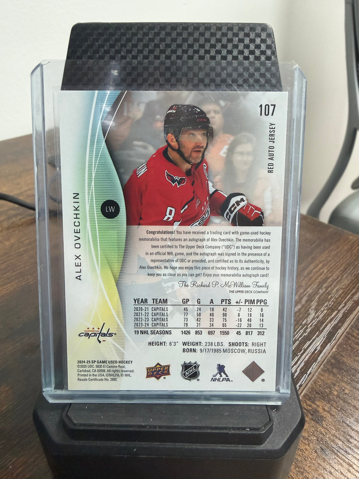 2024-25 SP game used Alex Ovechkin RED AUTO JERSEY