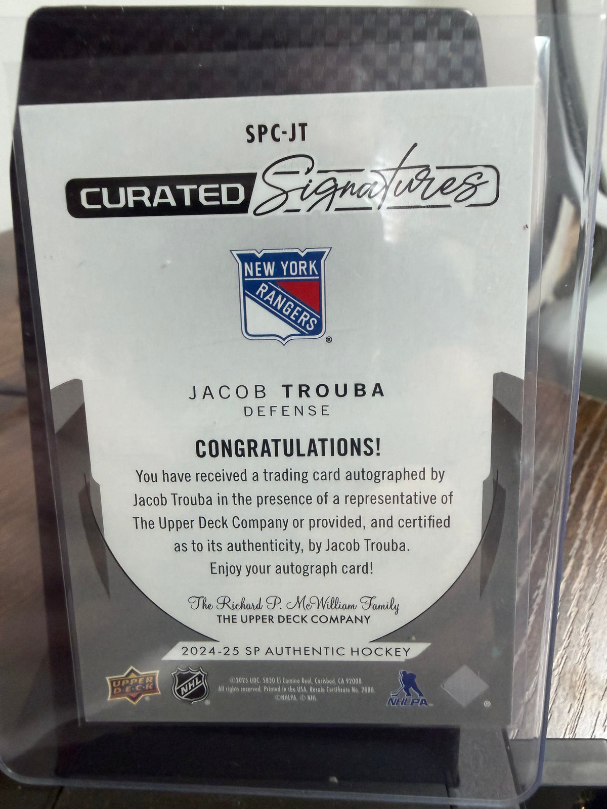 2024-25 SP authentic curated signature Jacob Trouba